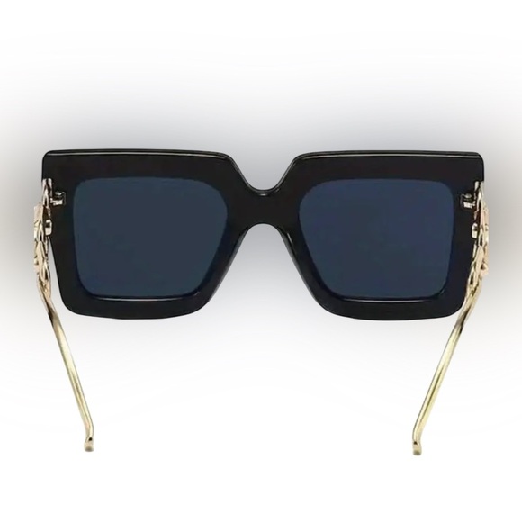 Black & Gold Fashion Sunglasses with Golden Tone Chain Link Arms 2 Pair - Picture 3 of 12